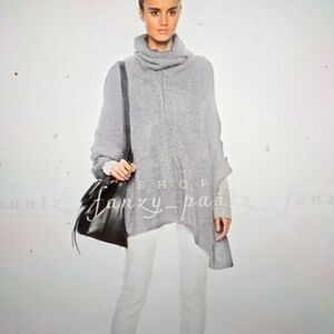 Nili Lotan Turtleneck Alpaca Merino Wool Seed Stitch Cape Poncho Heather Grey S